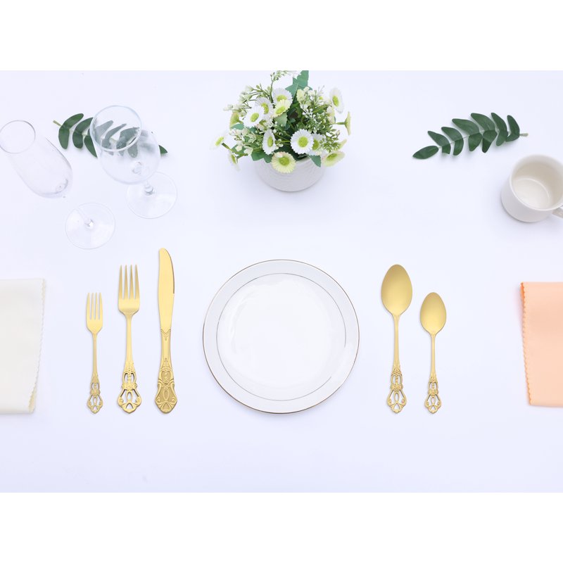 20-Piece Stainless Steel Floral Flatware Set - Gold