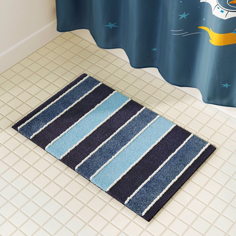 Kids Bath Rug - Blue Stripe, 32 x 20 Inches, Absorbent & Slip-Resistant
