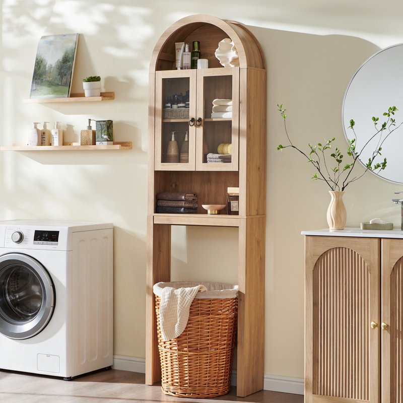 SinCiDo Arched Over Toilet Storage Cabinet - Natural Bathroom Shelf with Adjustable Shelf