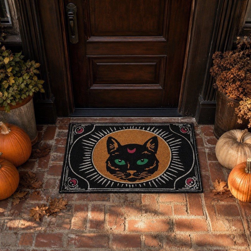 Halloween Doormat Vintage Witch Theme Entryway Mat with Green Eyes - Variation D