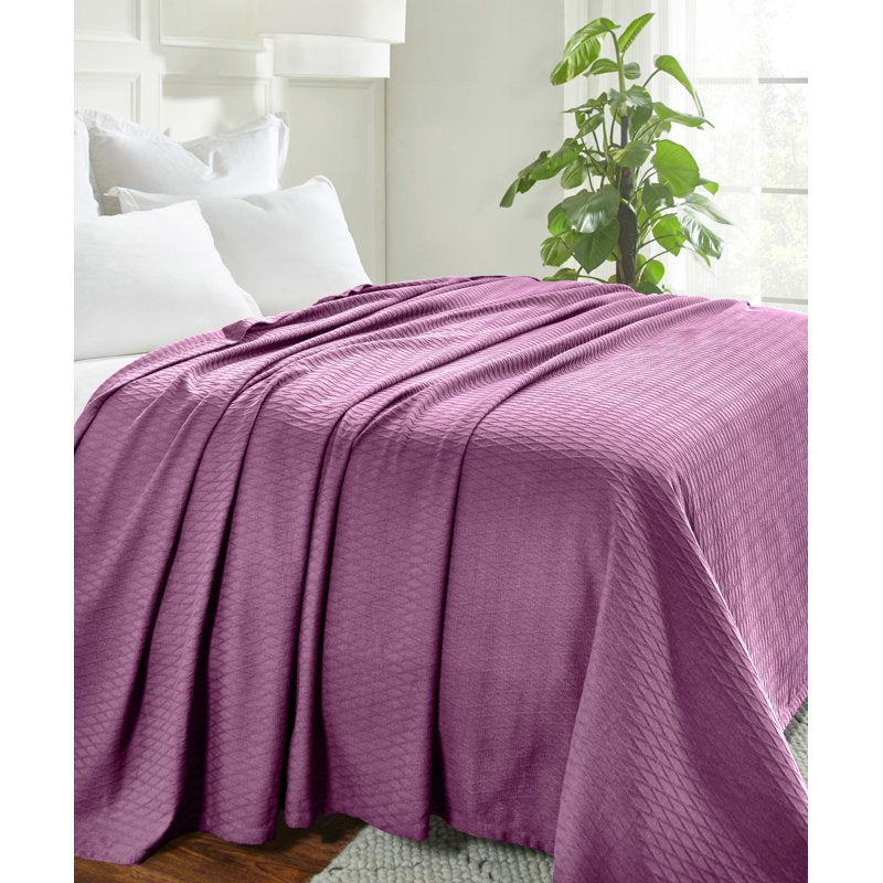 All-Season Cotton Bed Blanket - Full/Queen, Purple - Superior Diamond Weave
