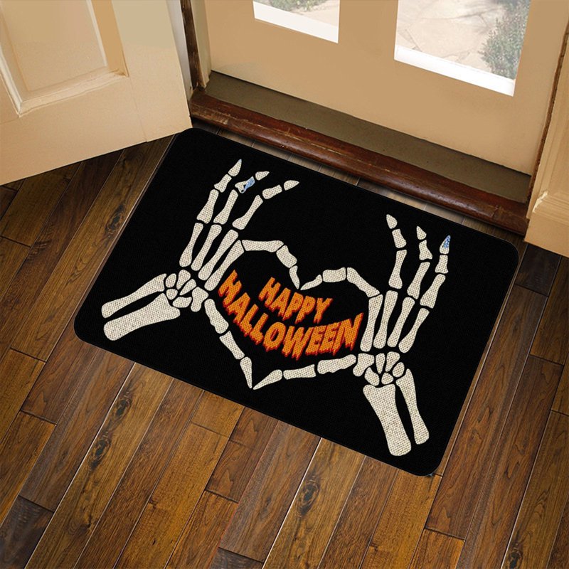 Halloween Door Mat Spooky Entryway Rug Non-Slip Pumpkin Decor 23.62x15.75in Black A