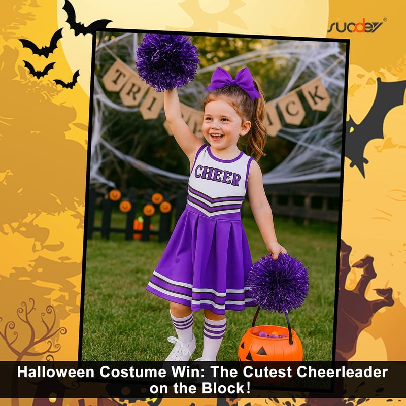 Girls Cheerleader Costume Outfit Set - Purple, 5-6 Years Halloween Party Dress