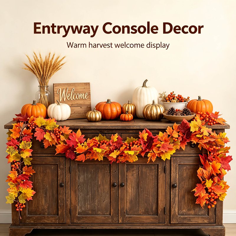 Fall Maple Leaf Garland - Orange Halloween & Thanksgiving Rattan Vine Decoration, 175cm