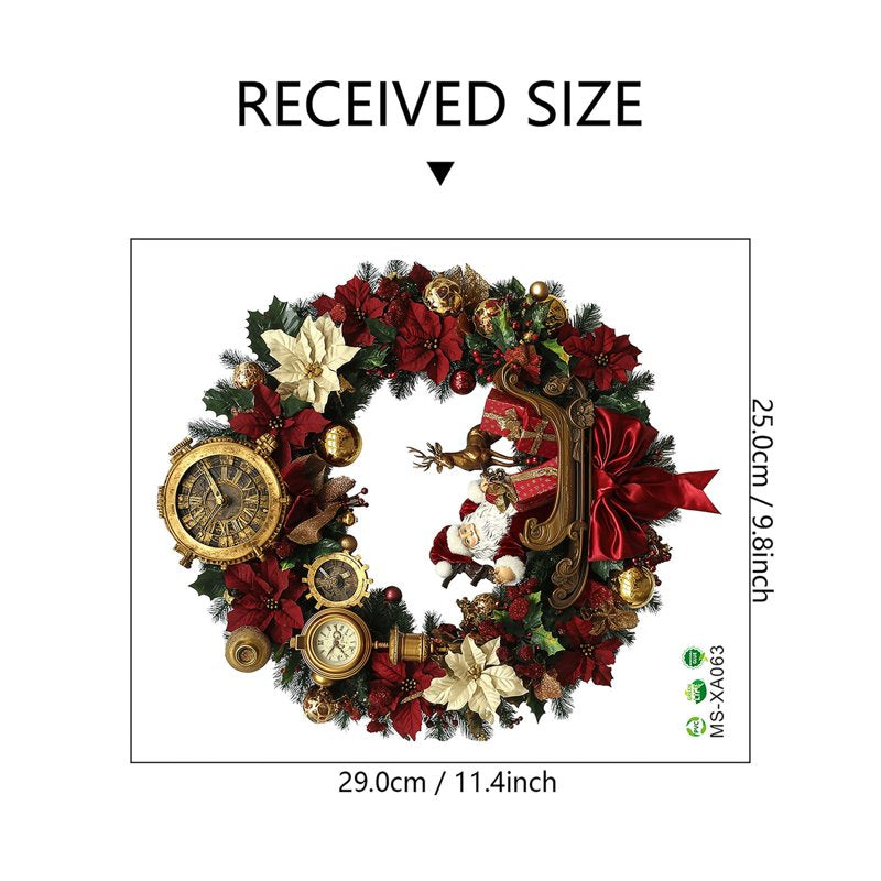 Christmas Stickers Set - Festive Wreath, Tree, Santa, Snowman - Red 5-D