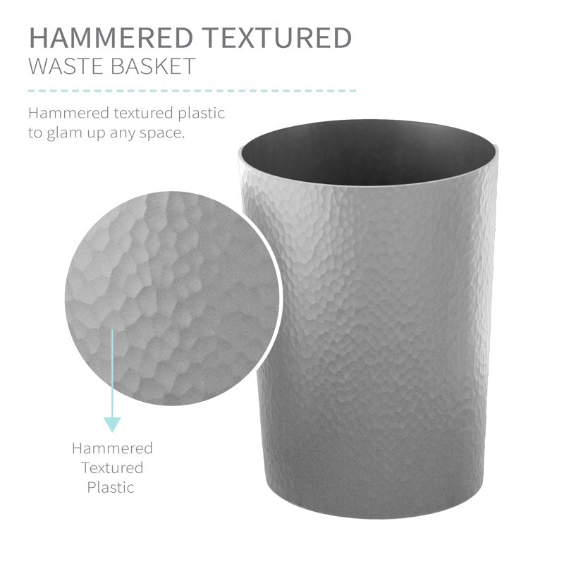 Trash Can - 10 Liter Hammered Plastic Wastebasket - Silver, 2 Pack
