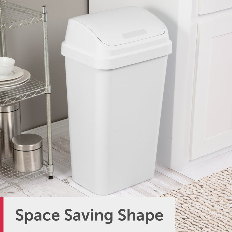 13 Gallon Kitchen Trash Can with Swing Top Lid - White