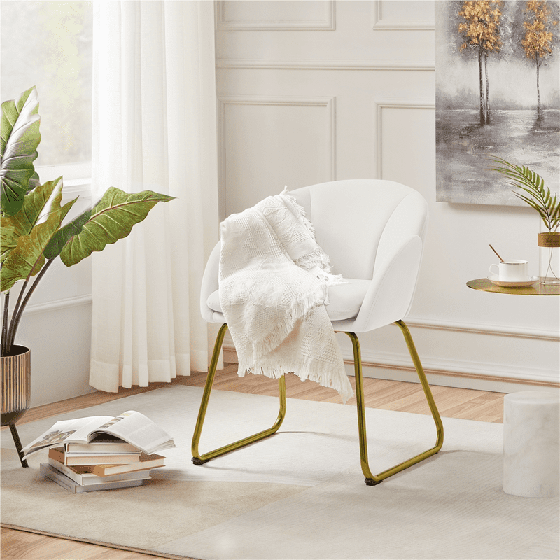 Flower Shape Velvet Accent Chair with Gold Metal Legs - White