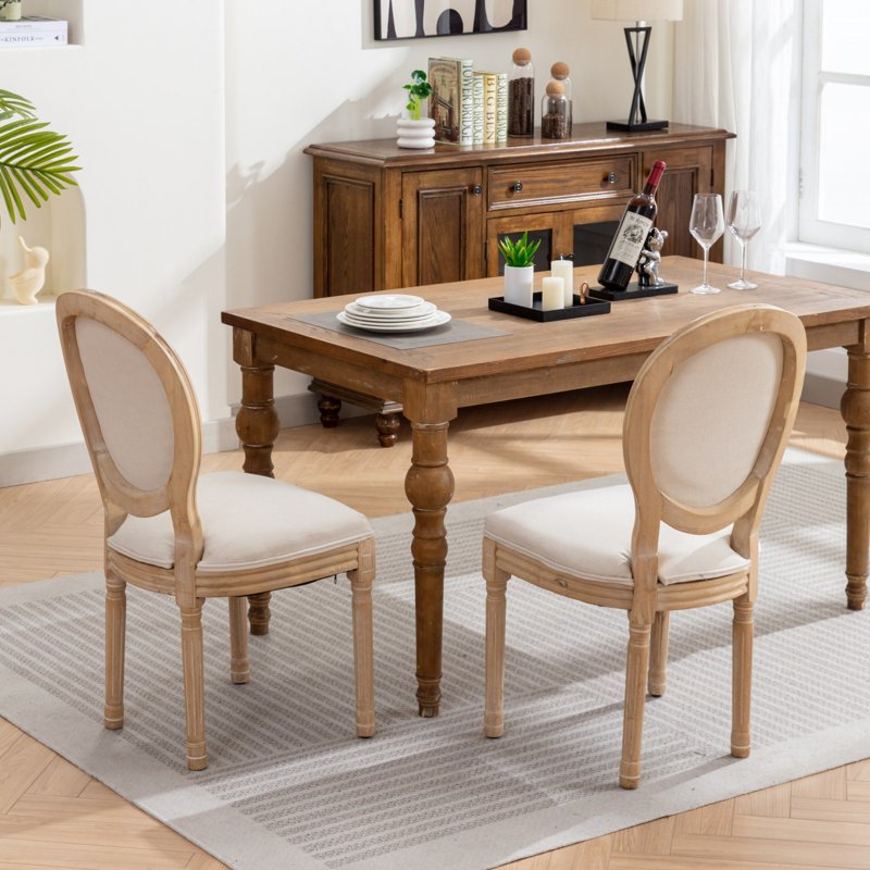 French Style Dining Chairs Set of 2 - Upholstered Linen Beige B