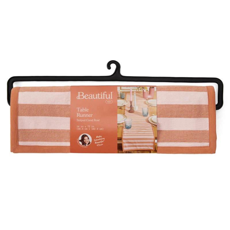 Yarn Dyed Stripe Table Runner - Coral Rose, 72" x 14"