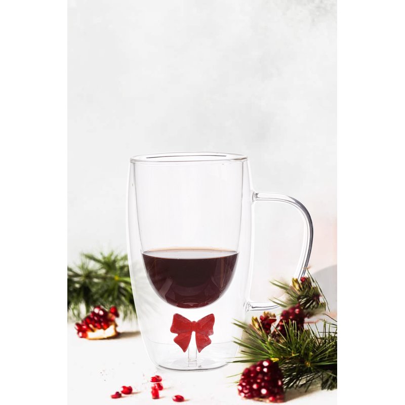 Double Wall Glass Mug with Gingerbread Man Charm - Bow