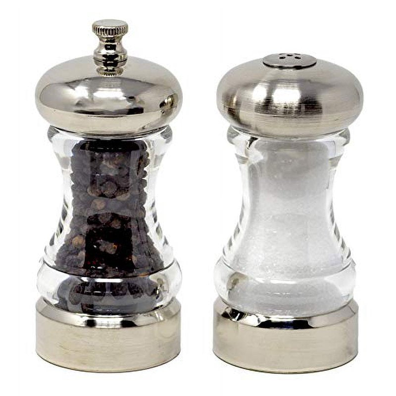 Adjustable 4.5-Inch Brushed Chrome Pepper & Salt Mill Set