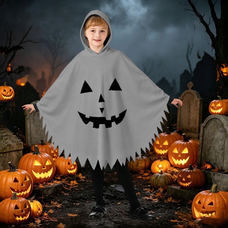 Kids Ghostface Hooded Costume Cape for Halloween - Grey, 3-4 Years