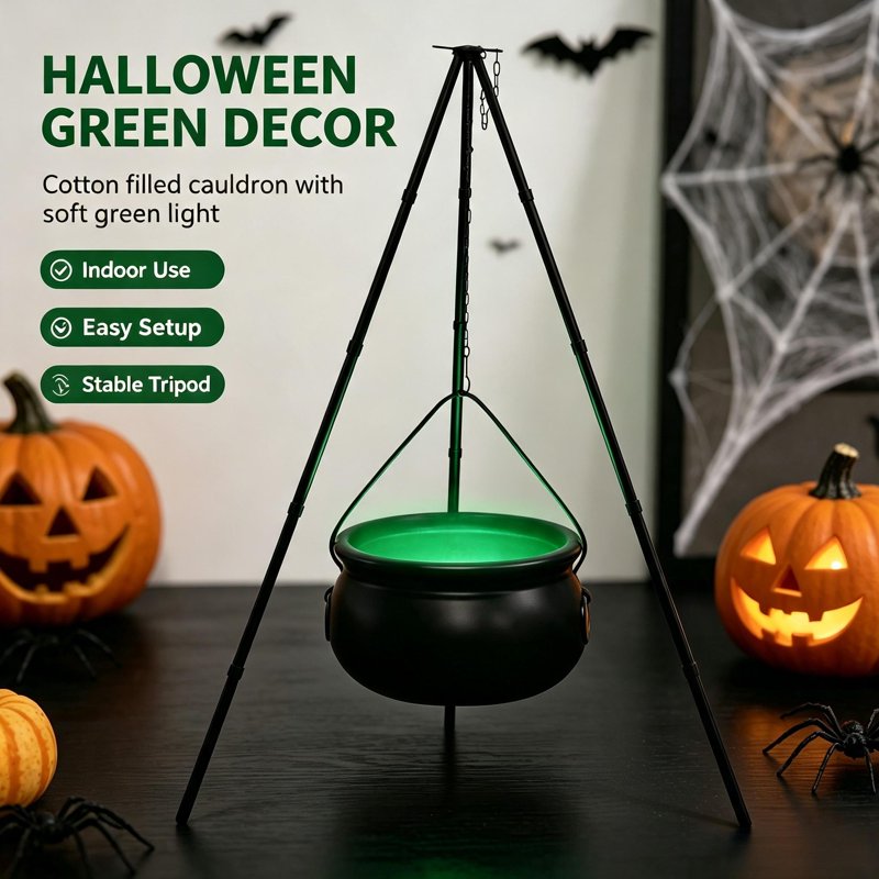 Halloween Outdoor Witch Cauldron with Tripod & Timer Lights - Black 51.1"