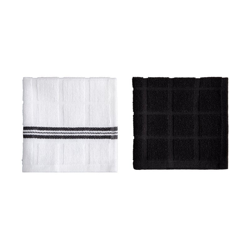 Cotton Dishcloths - 4 Pack, 12x12 Inches, Black Stripes