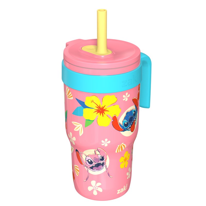 18oz Pink Stitch Kids Straw Tumbler - Double Wall Stainless Steel