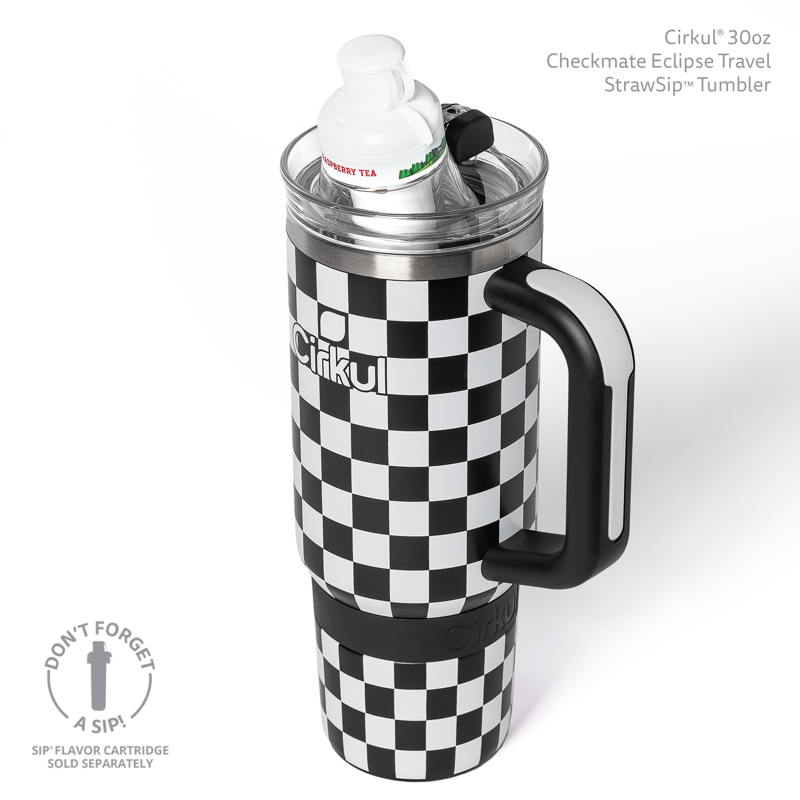 30oz Double-Wall Insulated Stainless Steel Tumbler with Handle - Black Check