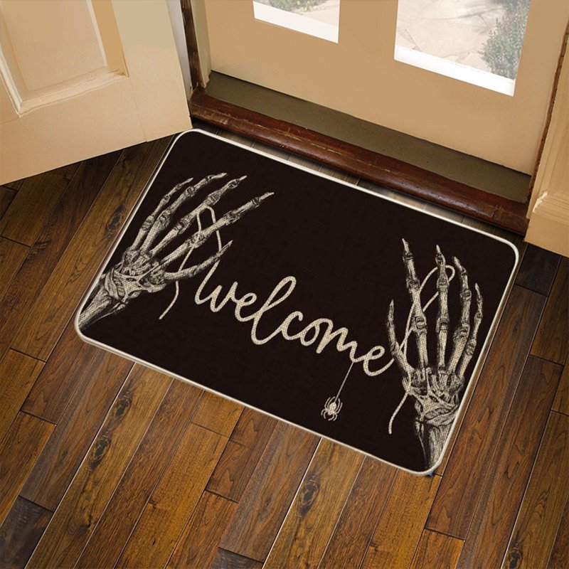Halloween Door Mat - Black 23.62x15.75in Spooky Entryway Rug Non-Slip Decor