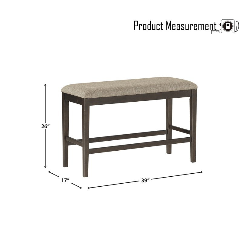 McIntyre Counter Height Bench - Dark Brown Fabric Upholstery