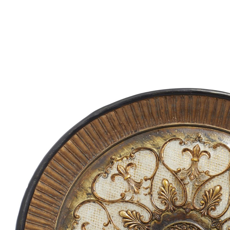 16" Round Gold Embossed Polystone Charger with Stand - Decorative Plate