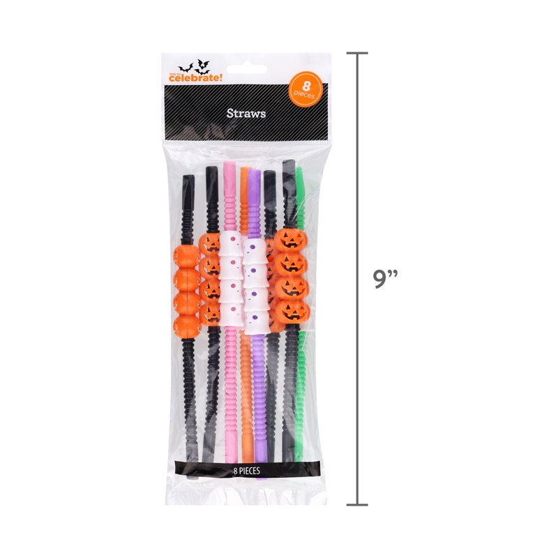 Halloween Party Drinking Straws Set - Jack-o'-Lantern & Ghost Decor, 8 Pieces