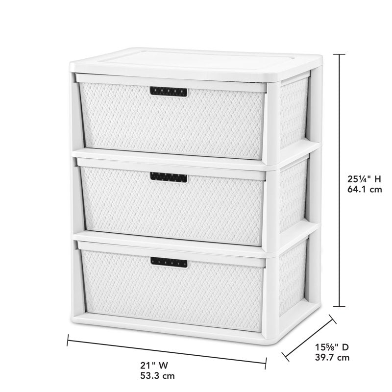 (2 Pack) Sterilite Wide 3 Drawer Storage Tower with Removable Bins - White, Home Organization