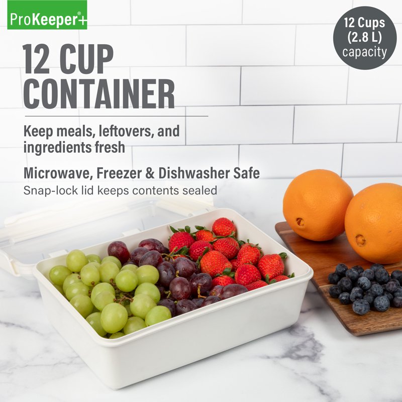12 Cup Food Storage Container with Leak-Proof Lid - BPA-Free