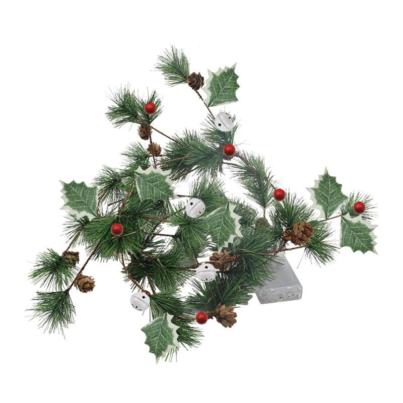 Green Outdoor Christmas String Lights with Artificial Pine Garland - 78.7in