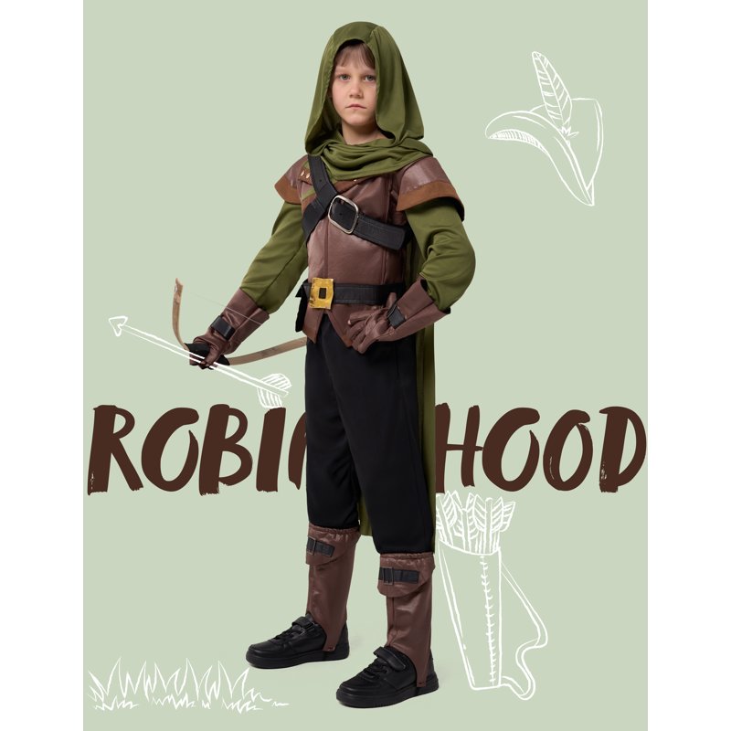 Toddler Boys Robin Hood Costume Set - M (8-10 yrs) Medieval Dress Up