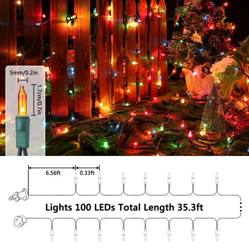 Multicolor Christmas String Lights 26.5ft 100 Incandescent Connectable Holiday Lights