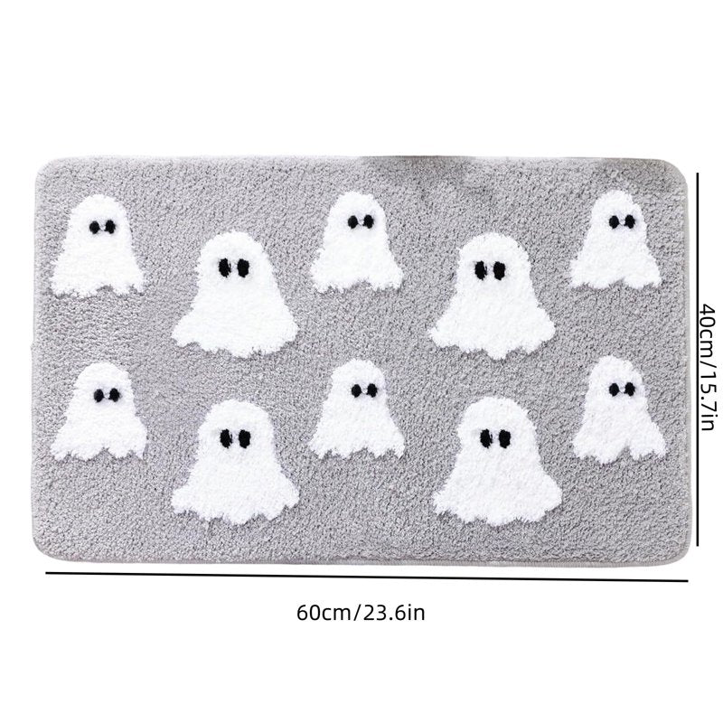 Halloween Ghost Bath Mat 23.6x15.7in Faux Fur Rug with Secure Grip - Gray Variation 01