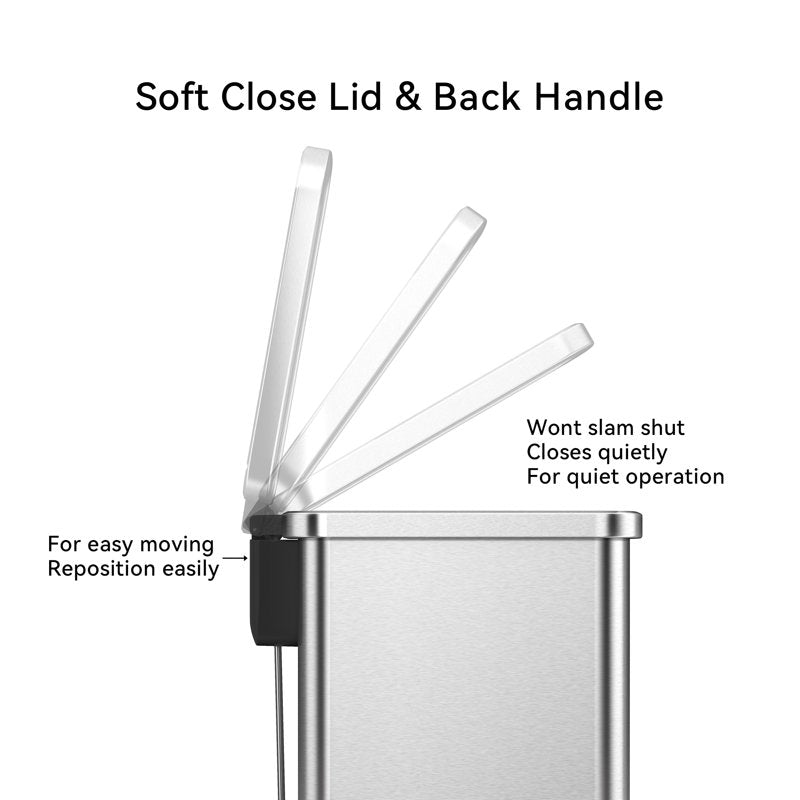 7.9 Gallon Slim Stainless Steel Step Trash Can - Soft-Close Lid