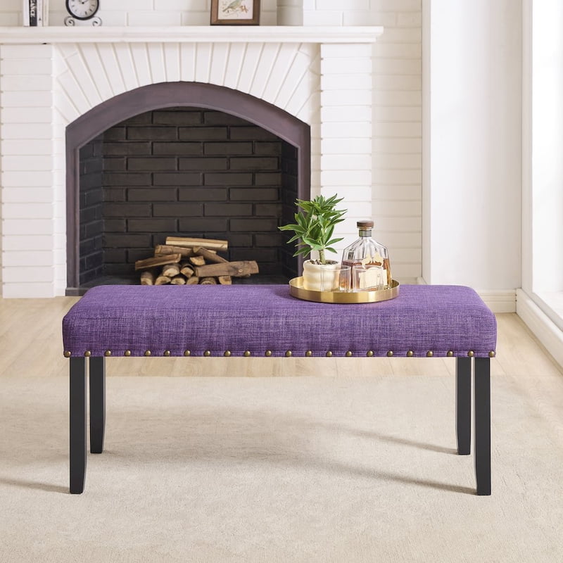 Comfortable Fabric Dining Bench with Nailhead Trim - Multiple Colors