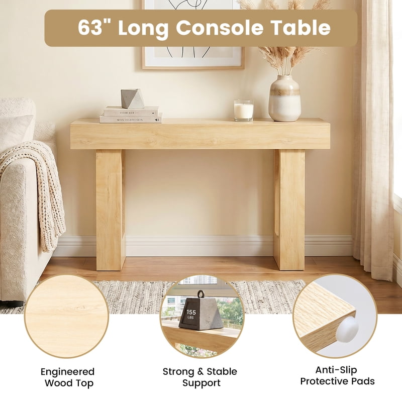 63-Inch Rustic Console Table - Multi-Purpose Storage for Entryway & Living Room