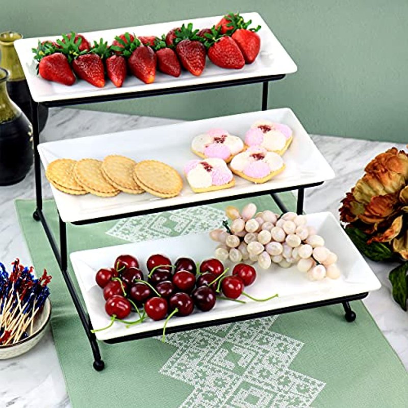 3 Tier Rectangular Porcelain Serveware Set - White/Black