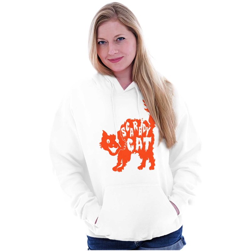 Vintage Halloween Scaredy Cat Plus Size Graphic Hoodie - White 3X