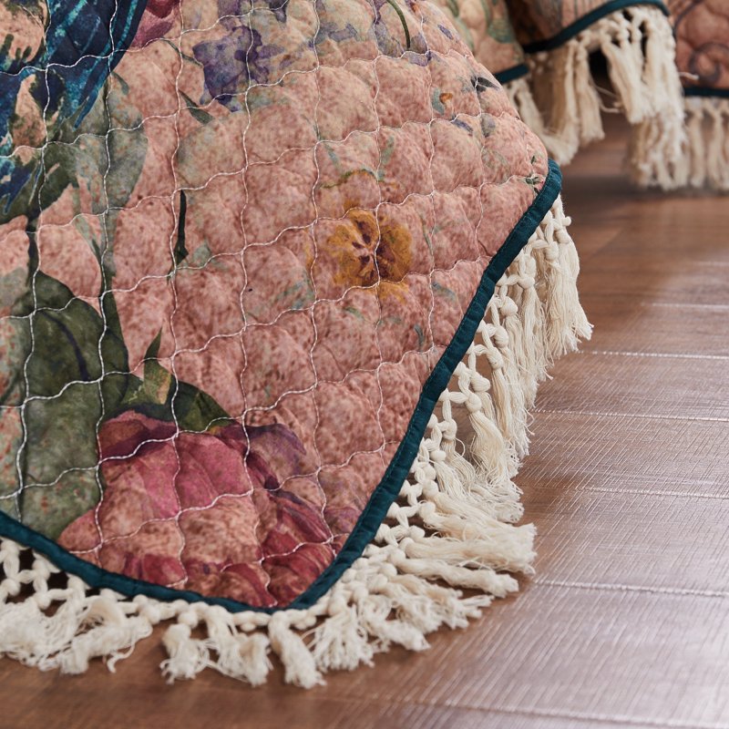Vintage Peacock Quilt Set with Crochet Trim – Twin/Twin XL, Eden Variation