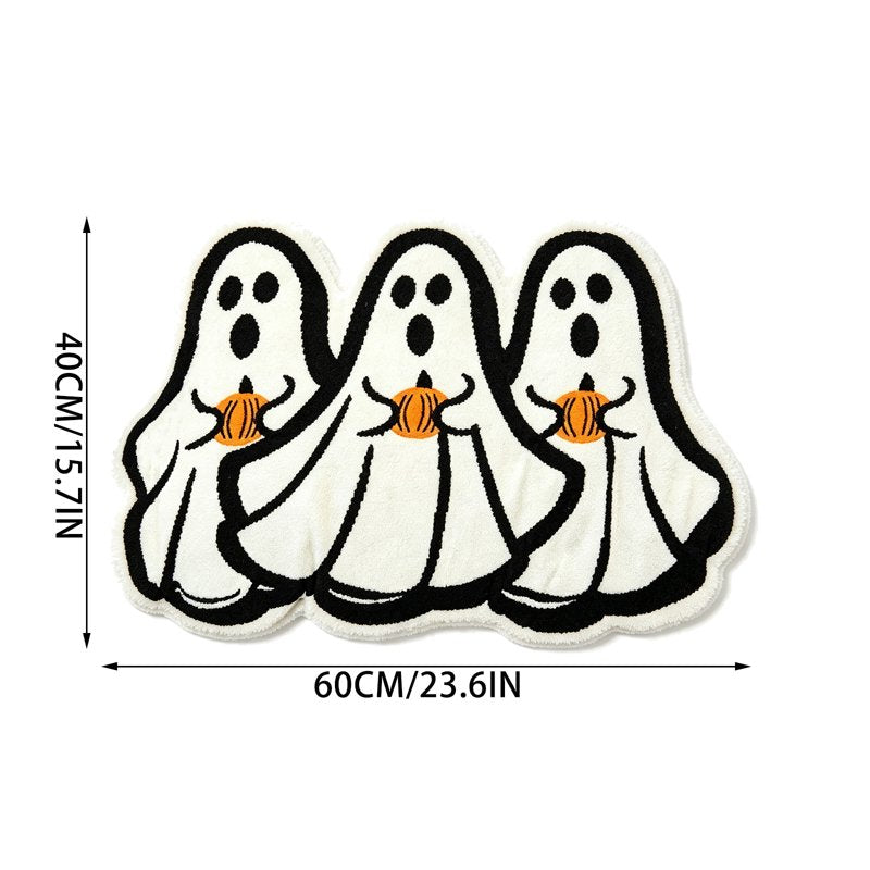 Halloween Ghost Pumpkin Doormat - Ghost Holding Pumpkin Floor Mat with Grip-Enhanced Absorbent Surface - Variation of THIS listing 34_Printed Ghost Doormat_AH
