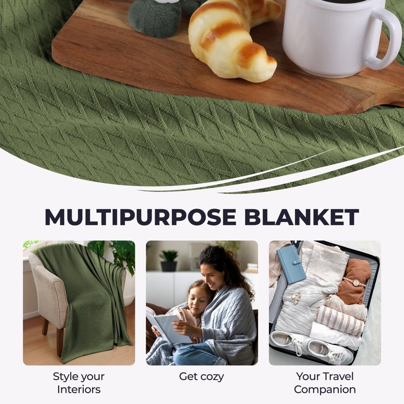 All-Season Cotton Bed Blanket - California King, Forest Green