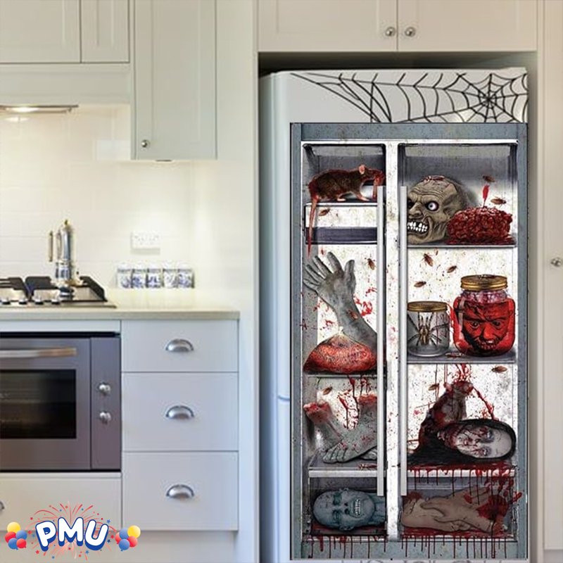 Halloween Refrigerator Door Cover - Creepy Witch Design, 30x60 inches, Pkg of 1