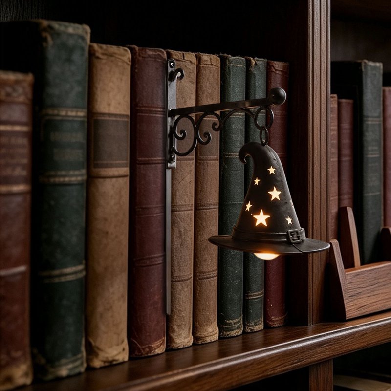 Halloween Bookshelf Lamp - Vintage Library Lantern with Hanging Witch Hat AA5