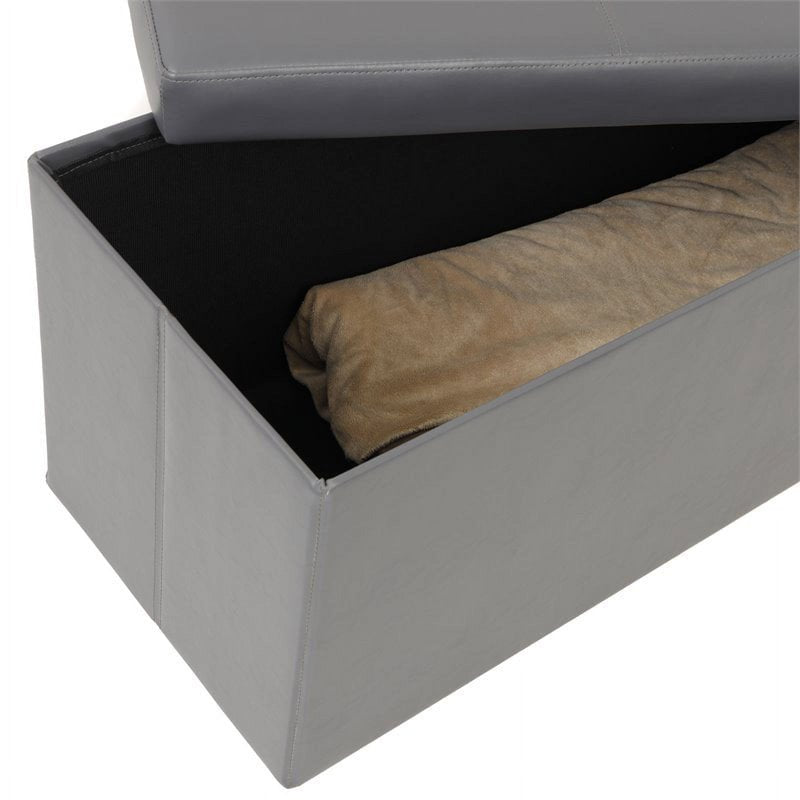 Foldable Tufted Storage Bench - Gun Gray Vinyl, 43"