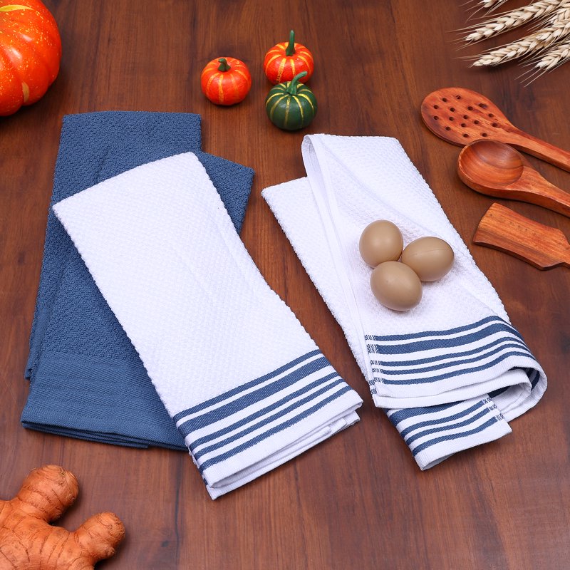 Woven Kitchen Towel Set - 4-Pack 16x26 in, Blue Corduroy