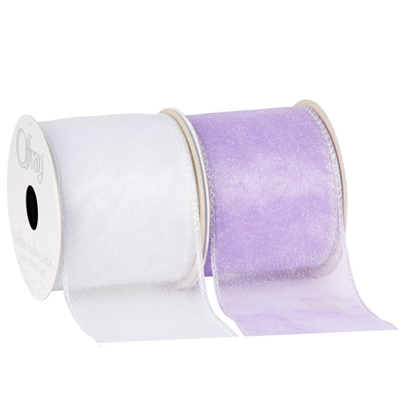 (2 Pack) Offray White 2.5 Inch Wired Edge Sheer Metallic Ribbon - 9 Feet for Weddings & Crafts