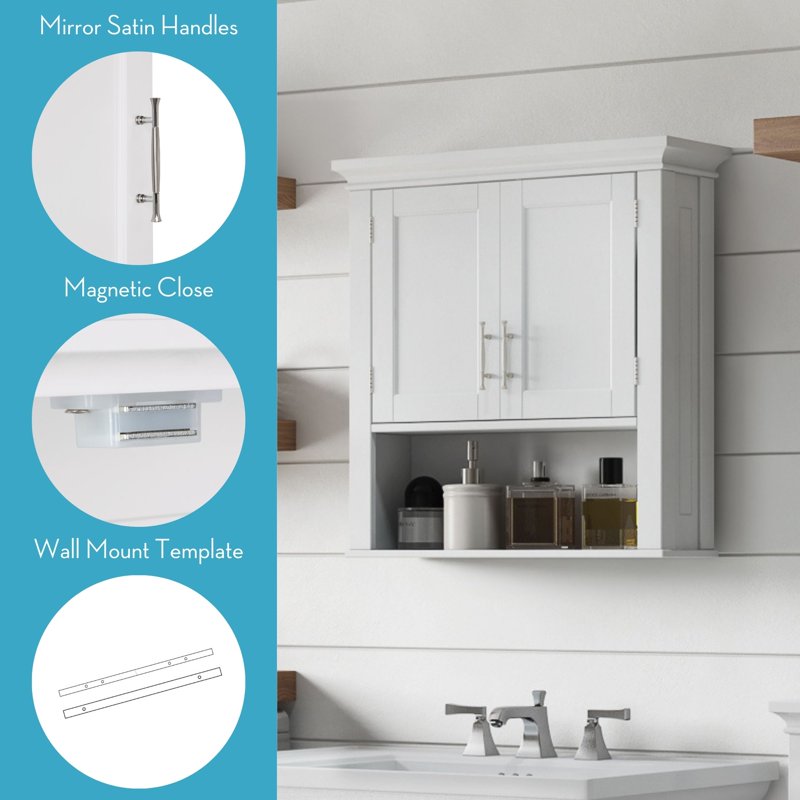 Bathroom Medicine Cabinet Wall Shelf Storage - White, 2-Door, Over Toilet
