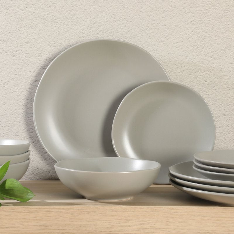 Matte Grey Stoneware Dinnerware Set - 12-Piece