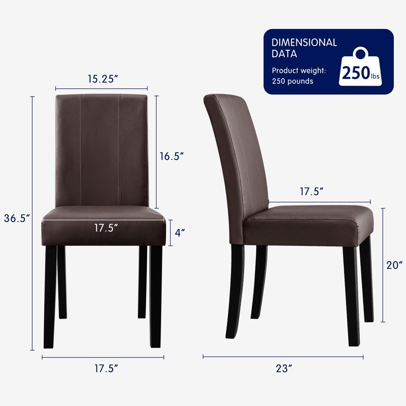 Faux Leather Dining Chairs Set of 4 - Brown Parsons Style