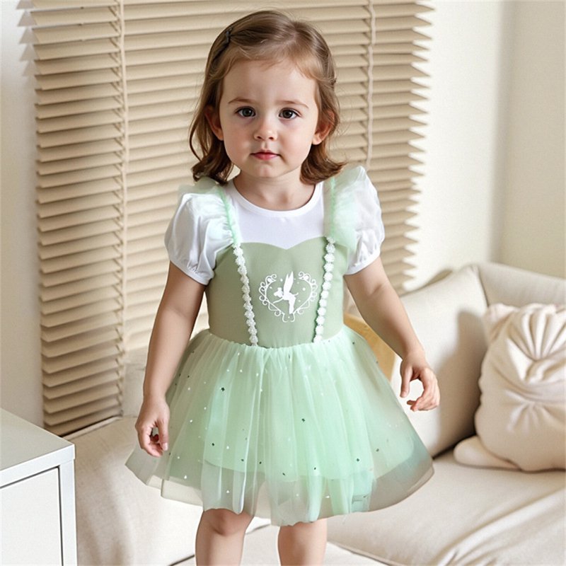 Puff Sleeve Green Baby Girl Princess Dress with Headband - 12-18 Months