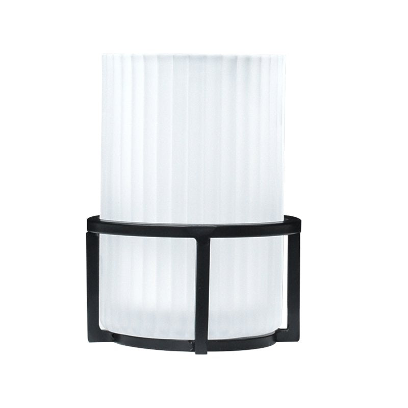Ribbed Glass and Metal Toothbrush Holder - White with Black Accents