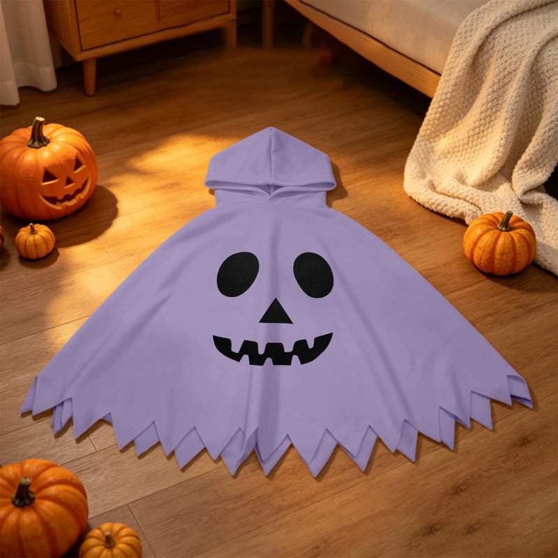 Kids Ghostface Halloween Cape Dress - Unisex Hooded Costume for 10-12 Years, Purple Fancy Dress